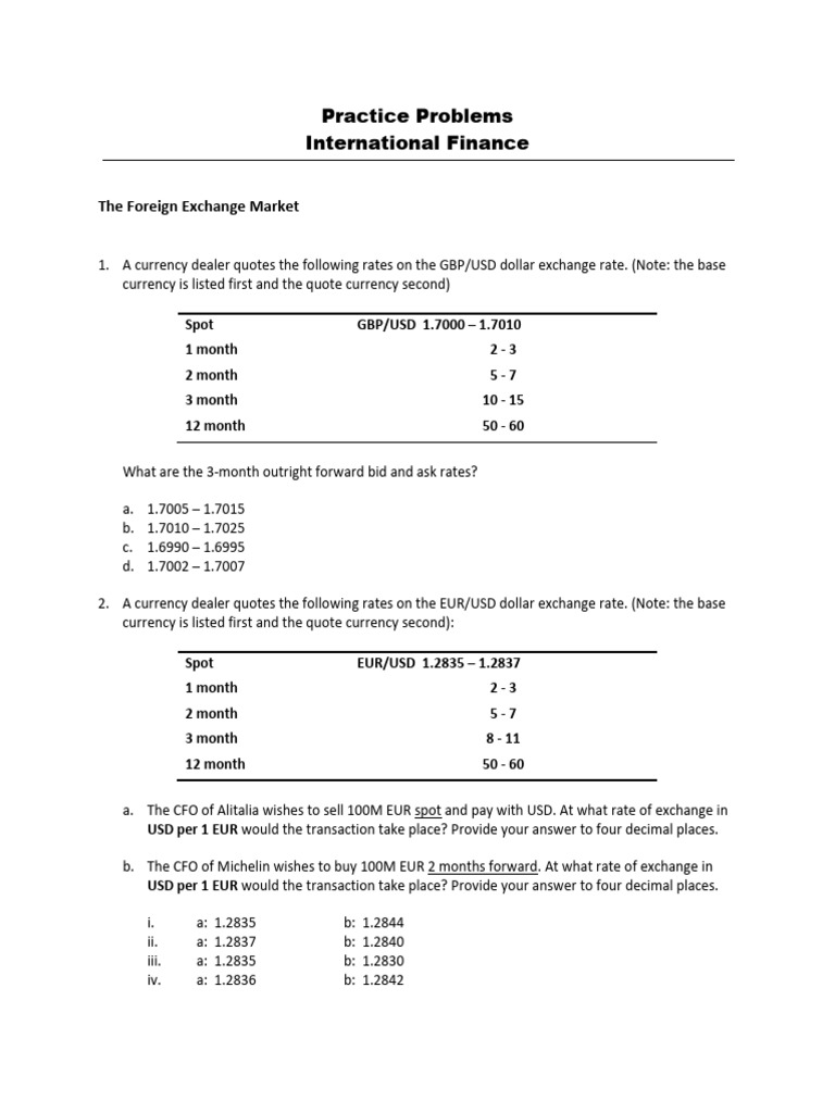 Foreign Exchange Market Practice Problems | PDF | Exchange Rate ...