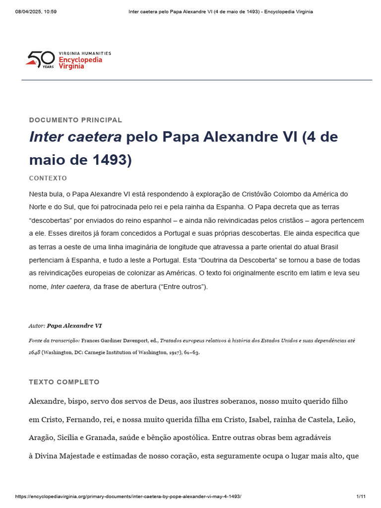 Bula Inter Caetera de 1493 | PDF | Papa | Fé