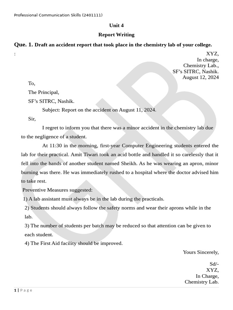 Accident and Report Writing Examples | PDF