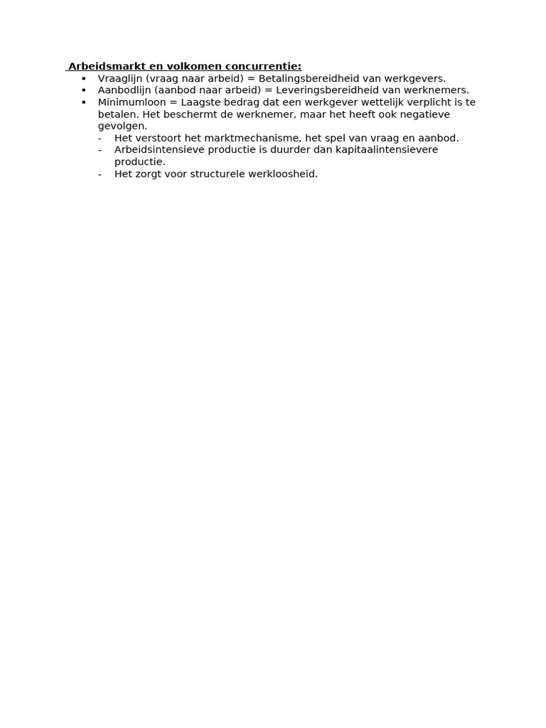 Arbeidsmarkt en Volkomen Concurrentie | PDF