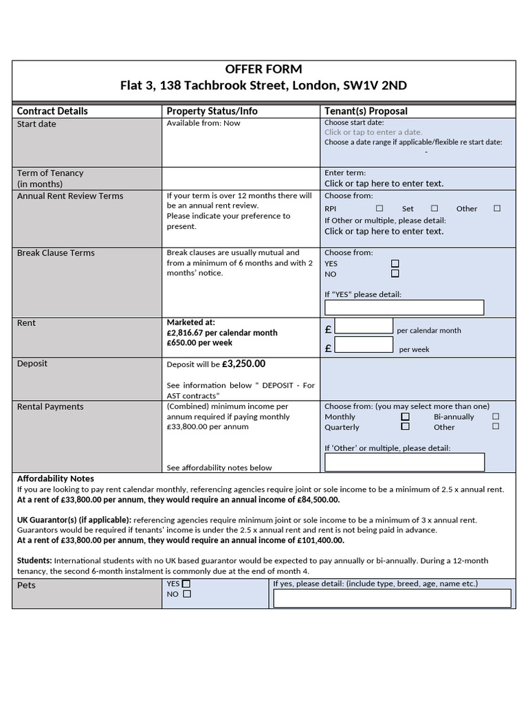 OFFER FORM - Flat 3, 138 Tachbrook Street | PDF | Leasehold Estate ...