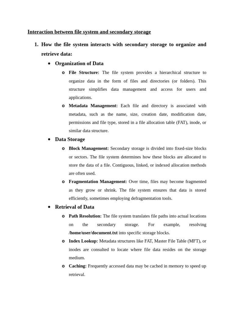 File System and Secondary Storage Interaction | PDF | File System ...