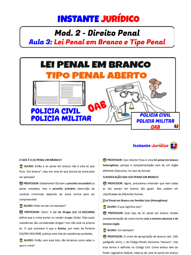 Apostila Com Resumo - Mod. 2 - Aula 3 - Lei Penal em Branco e Tipo ...