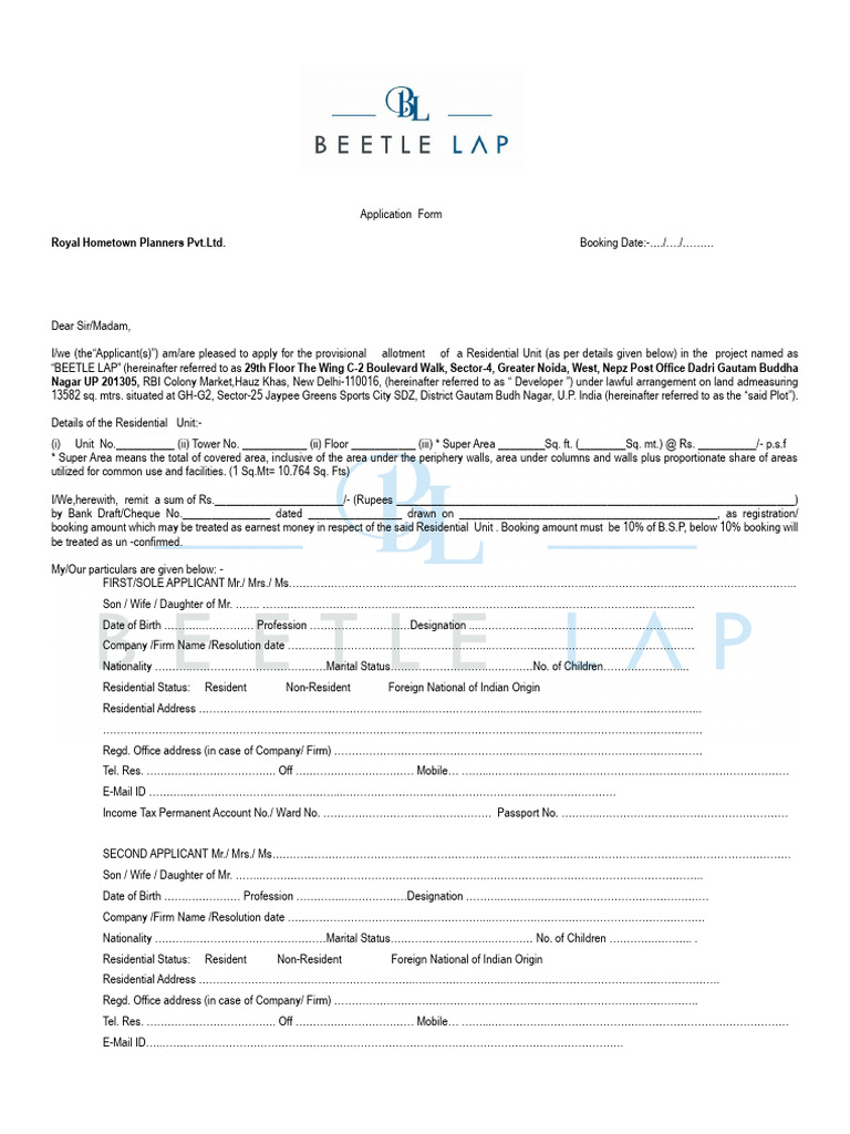 Application Form - Beetle Lap | PDF | Arbitration | Taxes