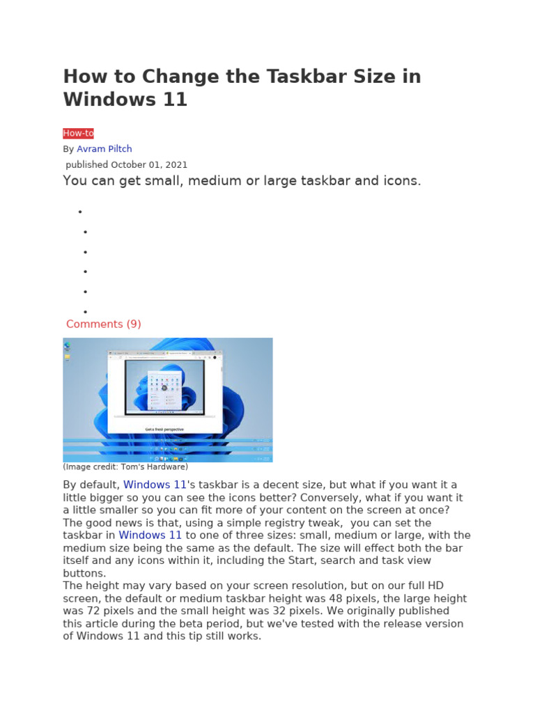 How To Change The Taskbar Size in Windows 11 | PDF