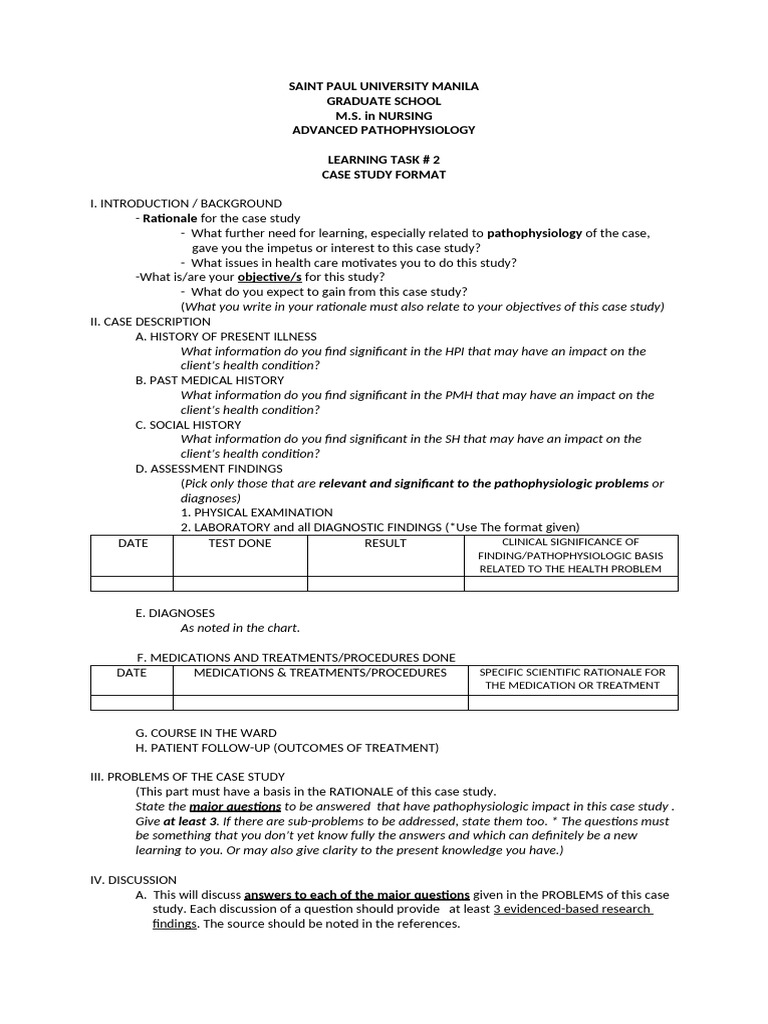 Advanced Pathophysiology Case Study Guide | PDF | Medical Diagnosis ...