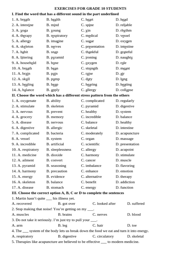 Exercises For Grade 10 Students 3 - Unit 2 | PDF | Acupuncture | Allergy