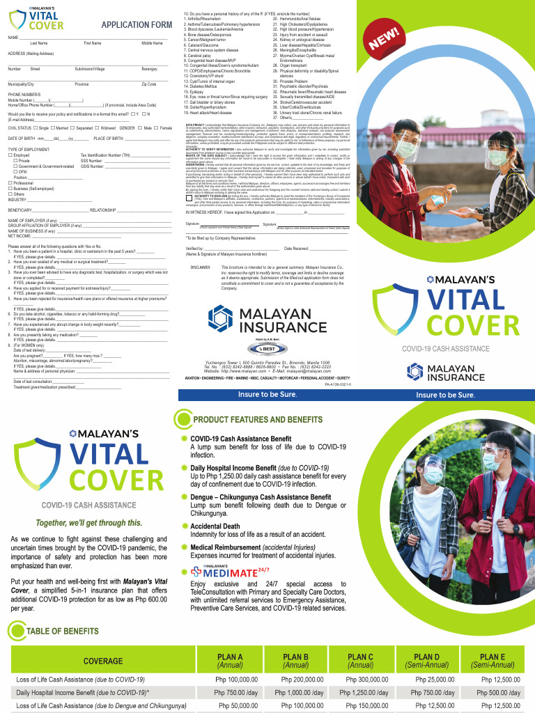 Malayan Insurance Vital Cover Application | PDF | Insurance | Stroke
