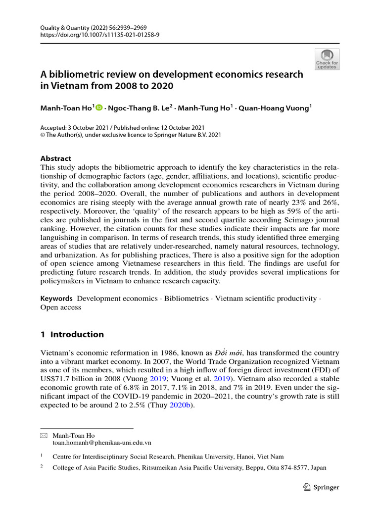 A Bibliometric Review On Development Economics Research | PDF | Vietnam ...