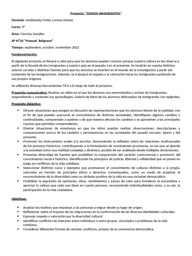 Proyecto sobre Inmigración en Argentina | PDF | Migración humana ...