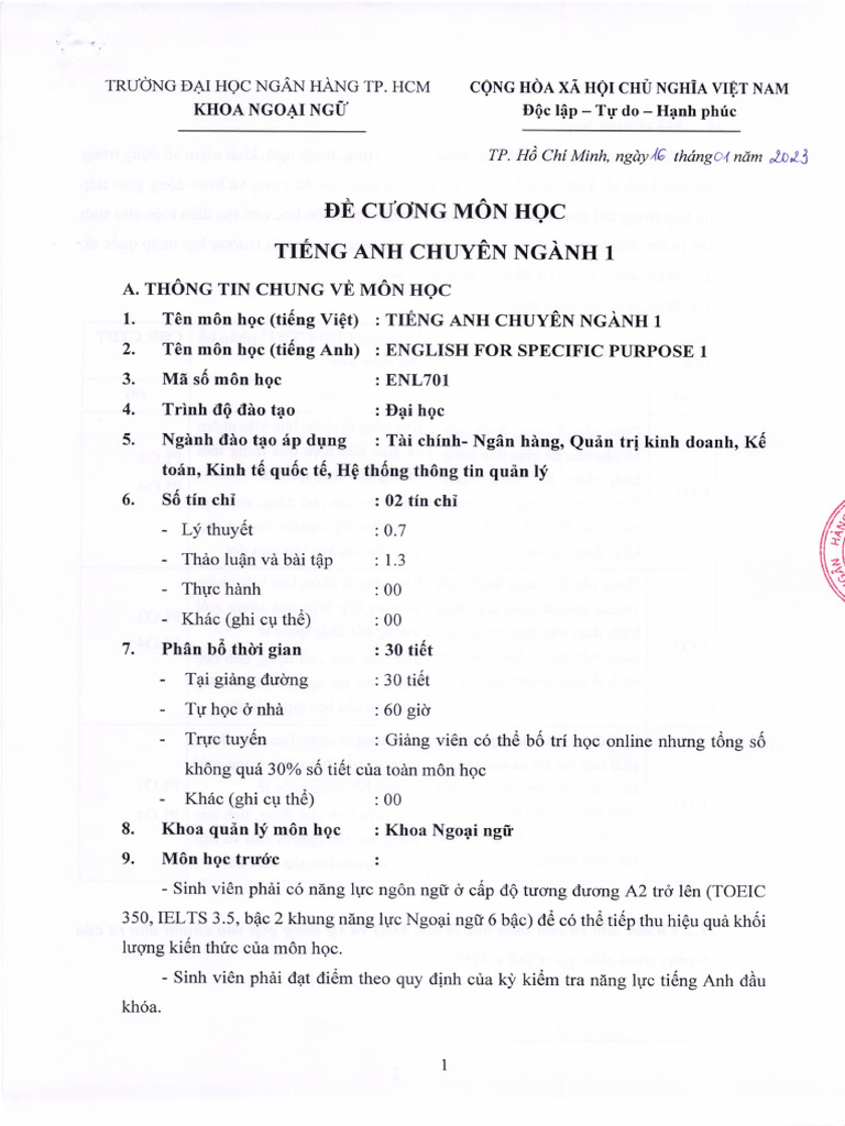 36. Tieng Anh Chuyen Nganh 1 (2 Tín Chỉ) | PDF