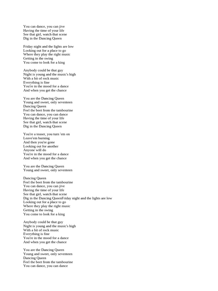 Dancing Queen Lyrics and Themes | PDF