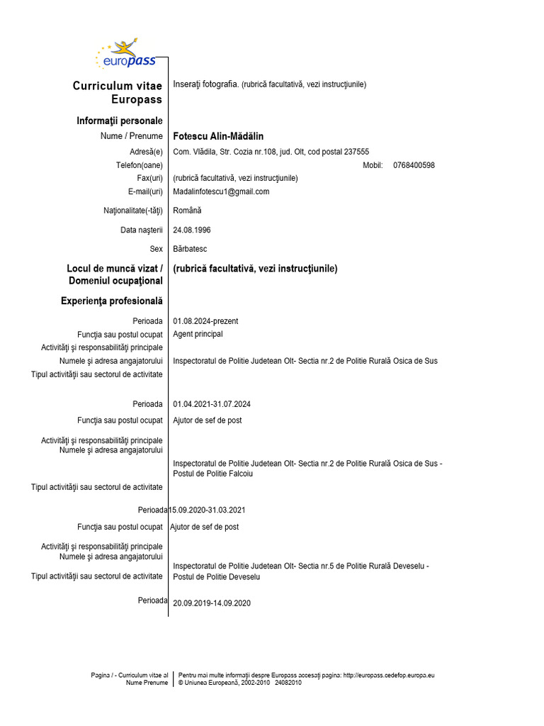 CV Model Europass Academie Completat | PDF