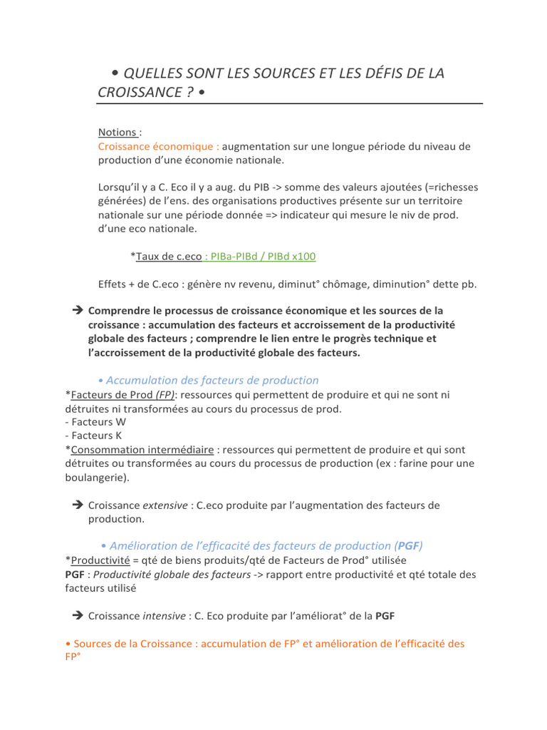 Sources et défis de la croissance économique | PDF | Croissance ...