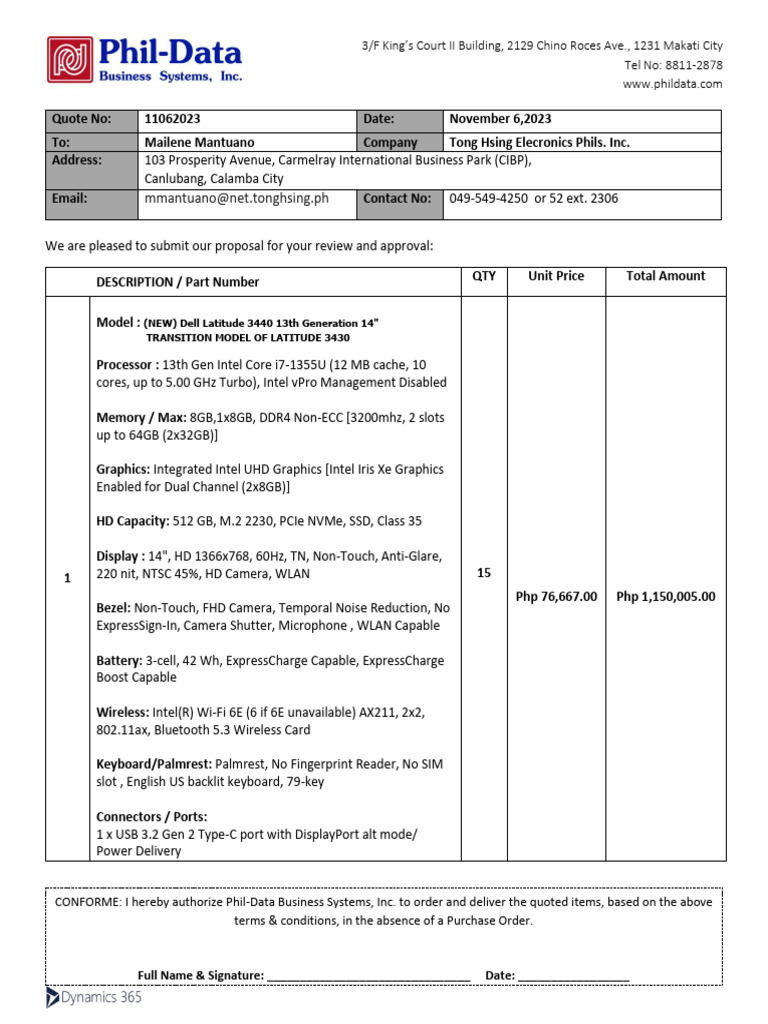 Dell Proposal for Tong Hsing Electronics | PDF | Usb | Laptop