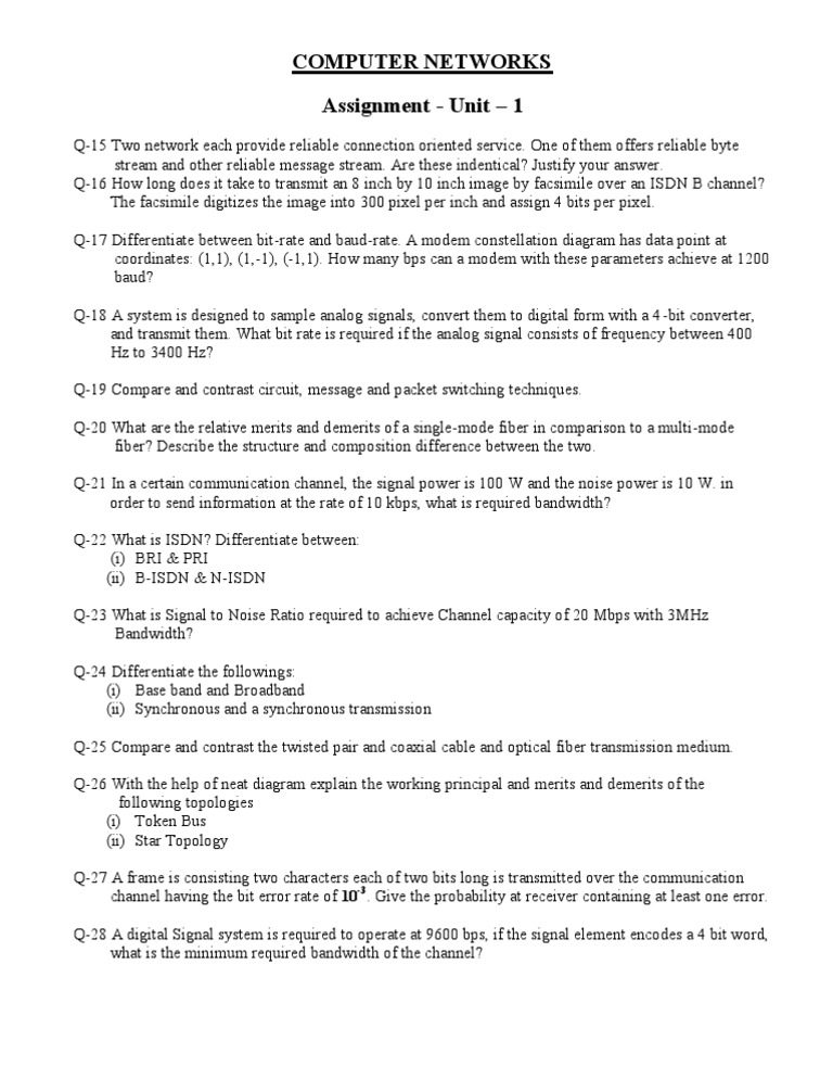 Computer Networks Assignment Questions | PDF | Science & Mathematics