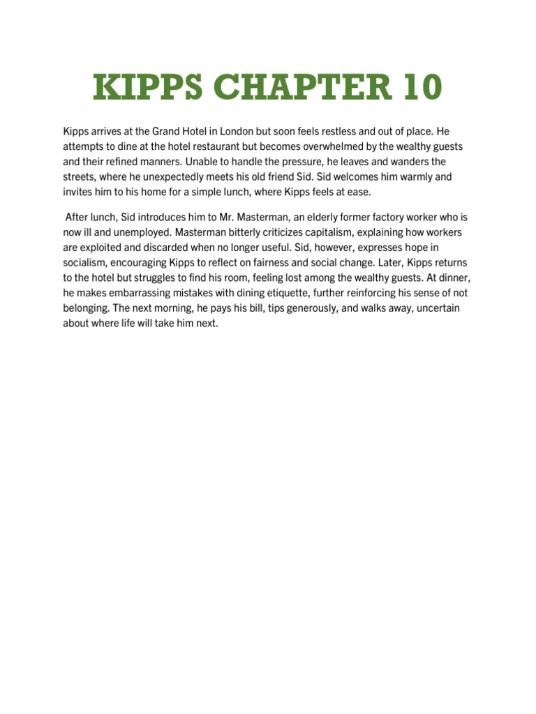 Kipps' Struggles at the Grand Hotel | PDF