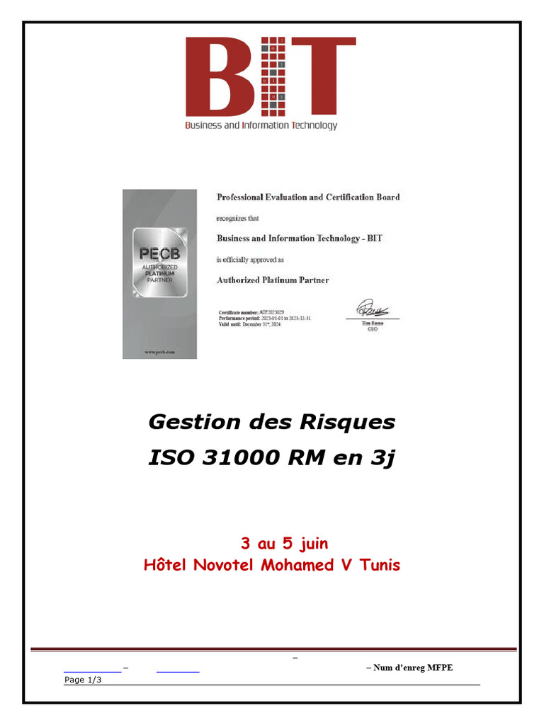 Formation ISO 31000 : Gestion des Risques | PDF | Business