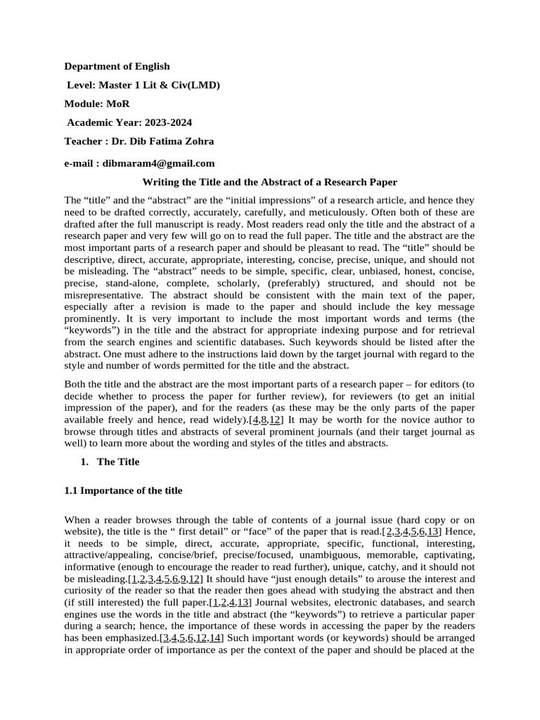 Writing The Title and The Abstract of Your Paper | PDF | Abstract ...