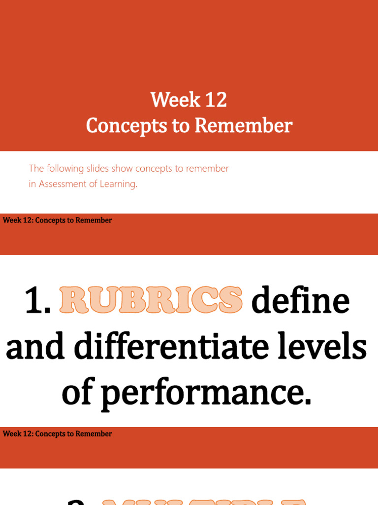 Week 12. Assessment of Learning | PDF | Cognition | Learning