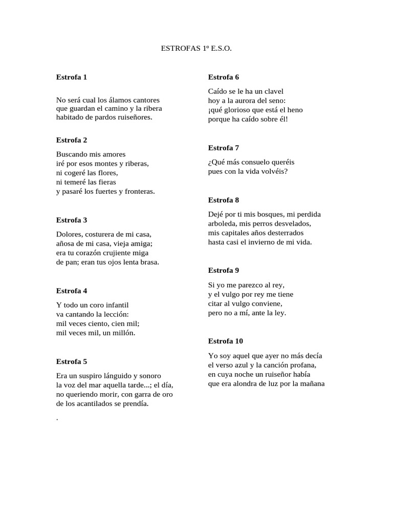 Poemas de una estrofa para E.S.O. | PDF