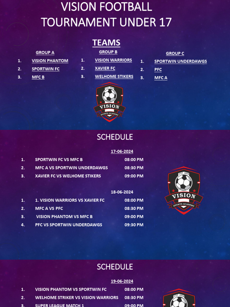 U17 Vision Football Tournament Schedule | PDF