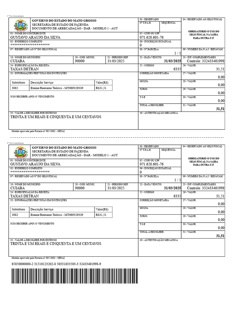 Documento de Arrecadação - DAR Modelo 1 | PDF | Brasil