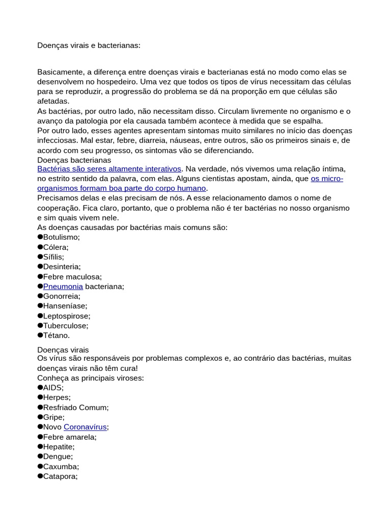 DOENÇAS VIRAIS E BACTERIANAS. | PDF | Vacinas | Sistema imunológico