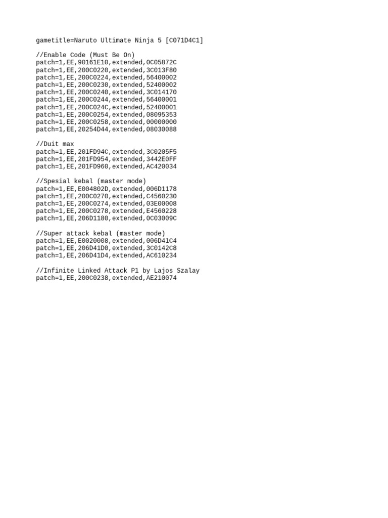 Naruto Ultimate Ninja 5 Cheat Codes | PDF