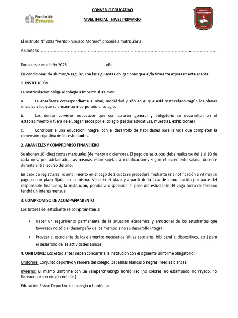 Convenio Educativo Nivel Inicial y Primario | PDF | Educación de la ...