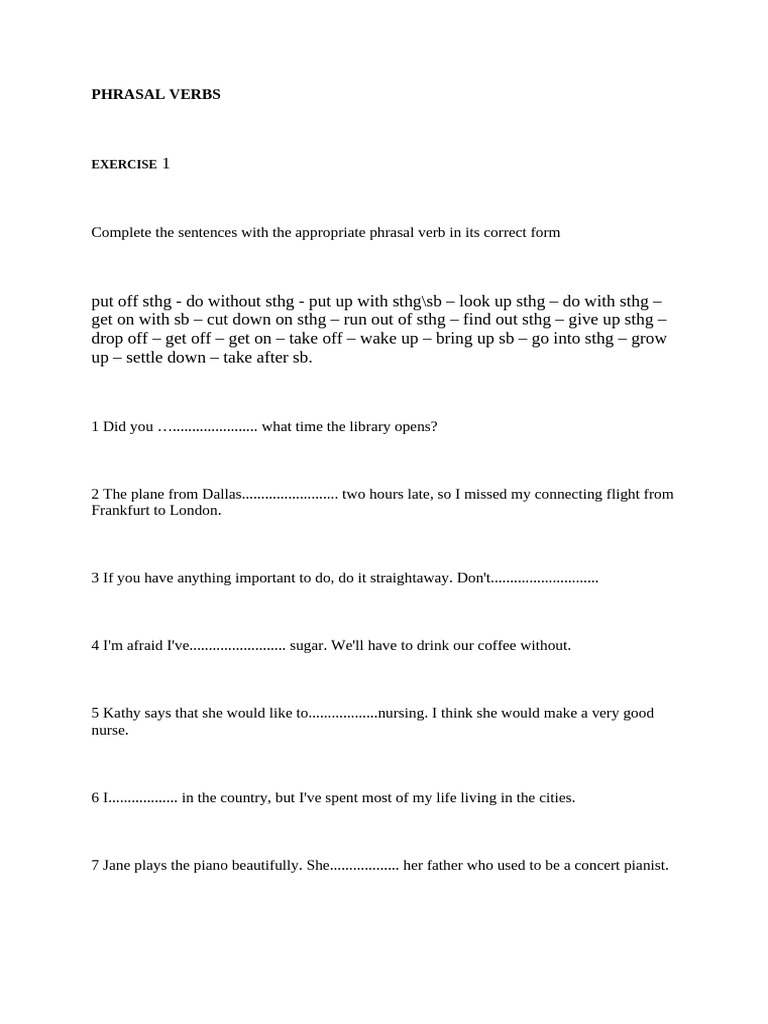 Phrasal Verbs Exercises and Answers | PDF