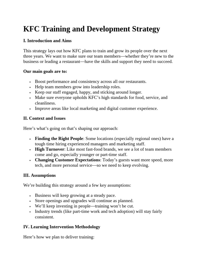 KFC Training and Development Strategy | PDF | Leadership | Mentorship