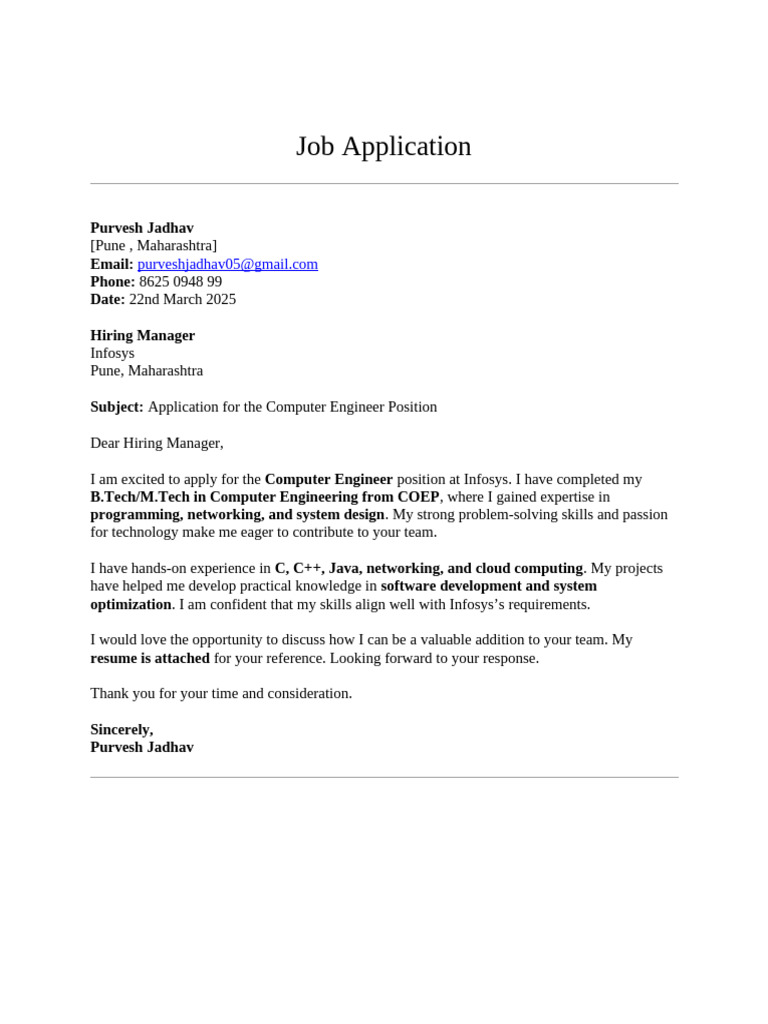 Computer Engineer Application | PDF