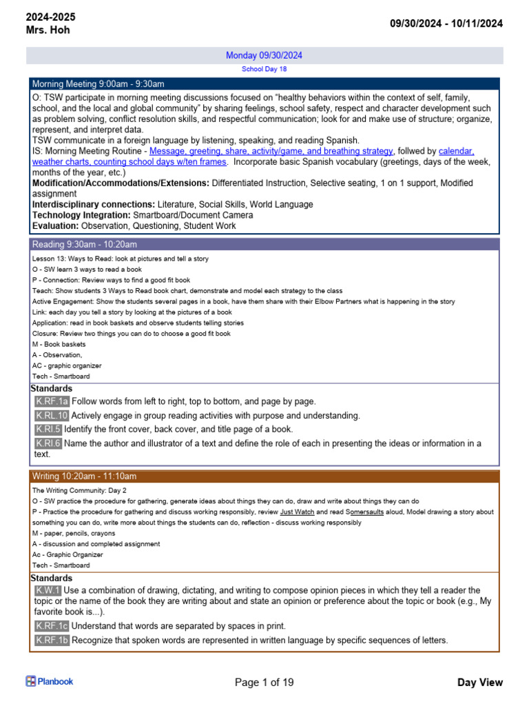 Kindergarten Daily Lesson Plan | PDF | Differentiated Instruction | Books