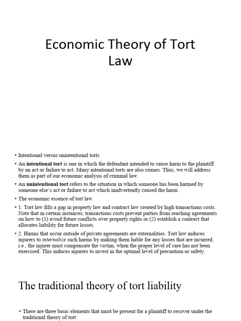 Economic Analysis of Tort Law Principles | PDF | Tort | Legal Liability