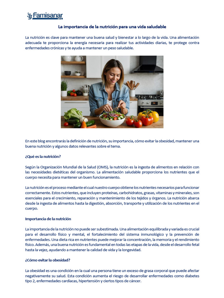 Nutrición: Clave para una Vida Saludable | PDF | Nutrición | Dieta y ...