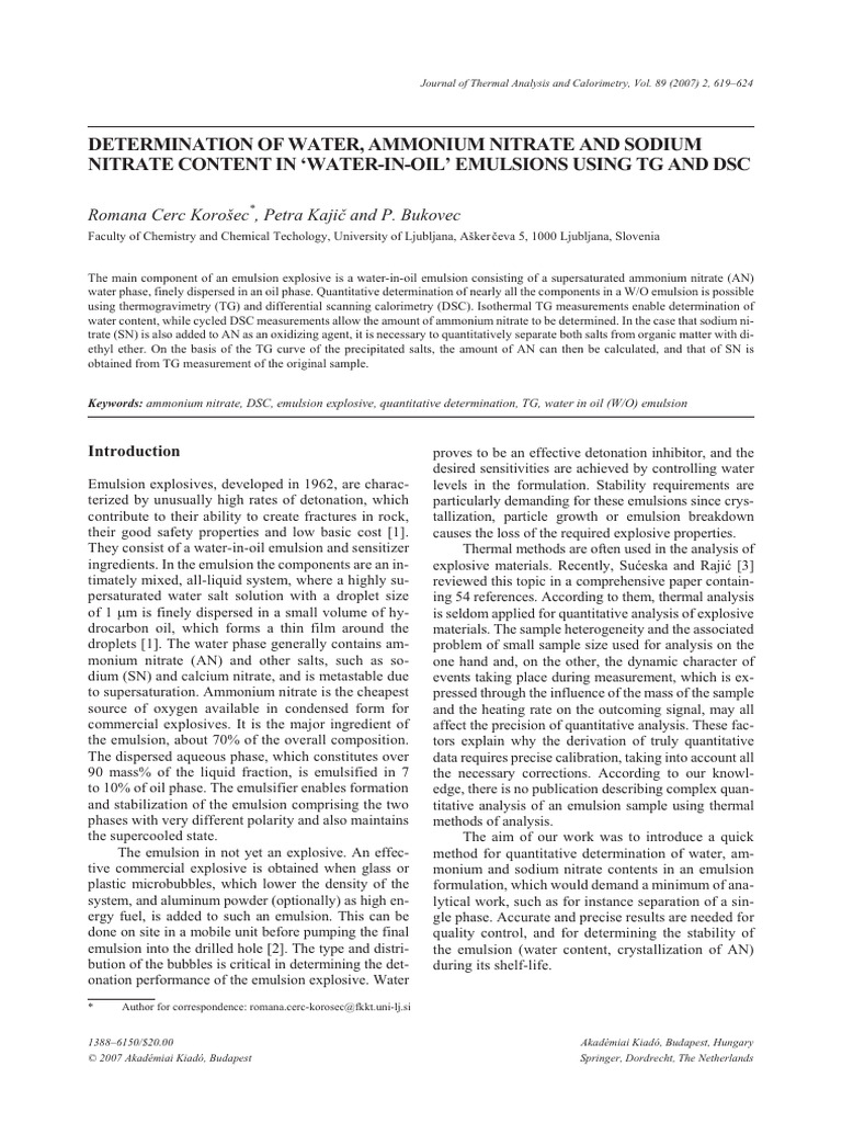 2007 - Determination of Water, Ammonium Nitrate and Sodium Nitrate ...