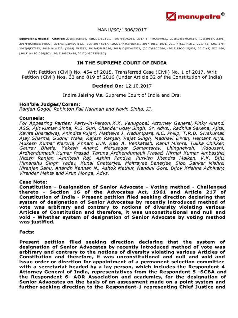 Indira Jaising Vs Supreme Court of India and Ors ...