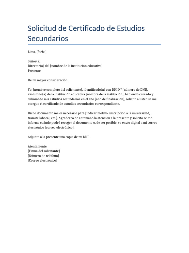 Solicitud de Certificado de Estudios Secundarios | PDF