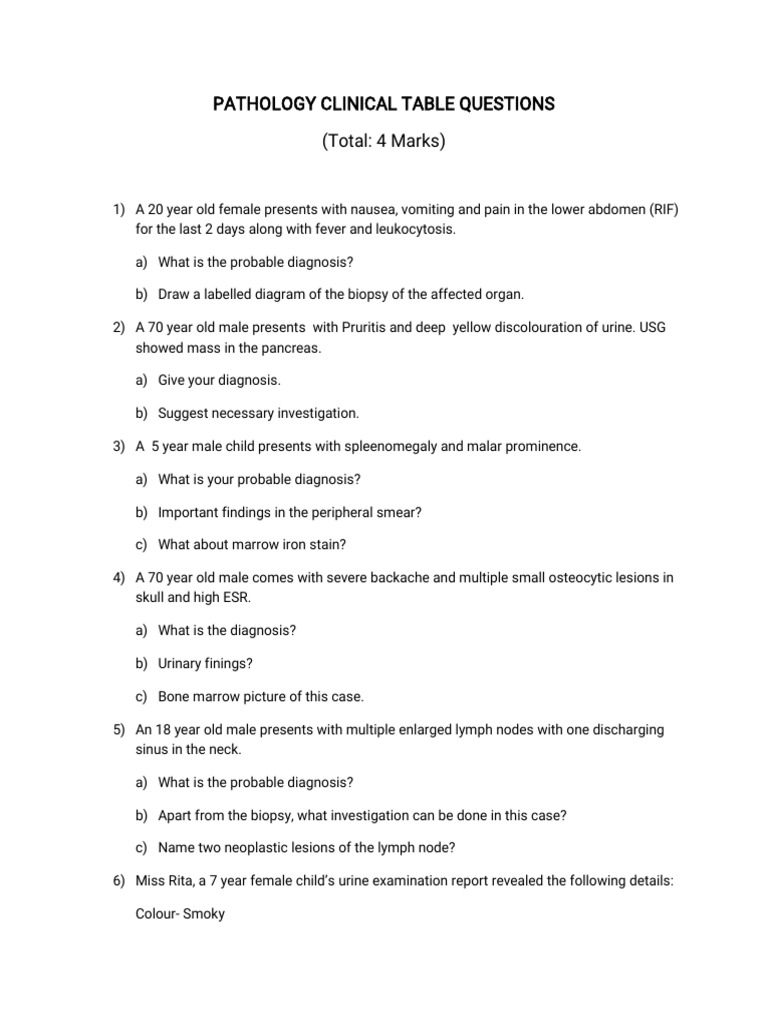 Pathology Clinical Case Questions and Answers | PDF