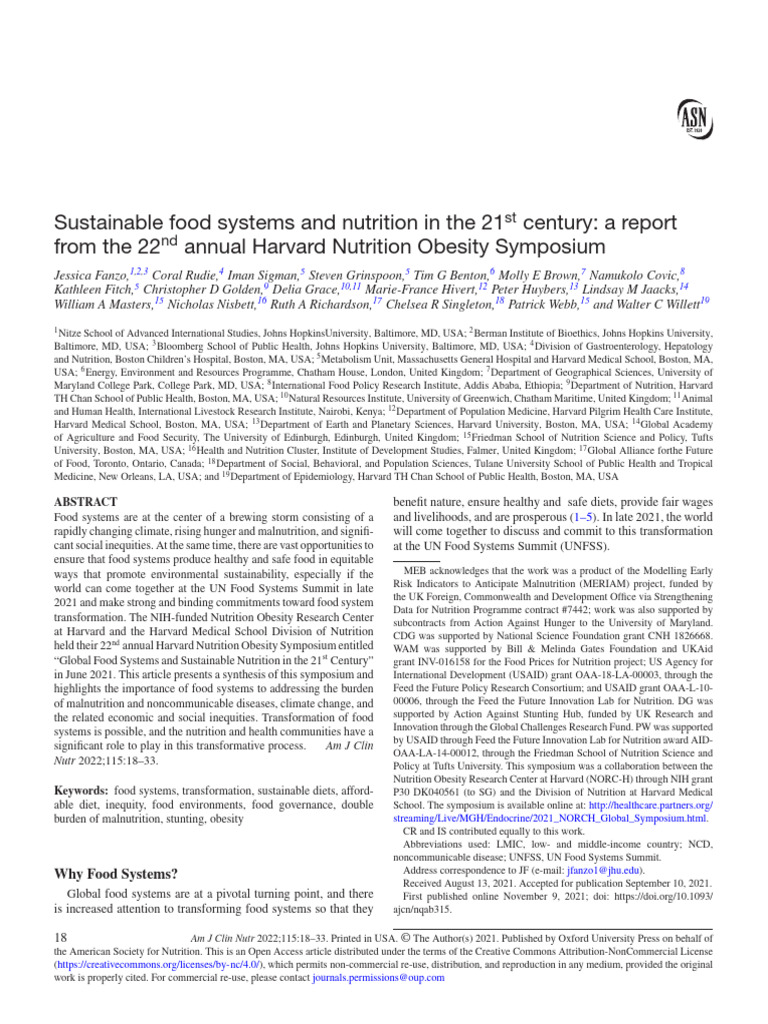 Sustainable Food Systems and Nutrition in The 21st Century2022 | PDF ...
