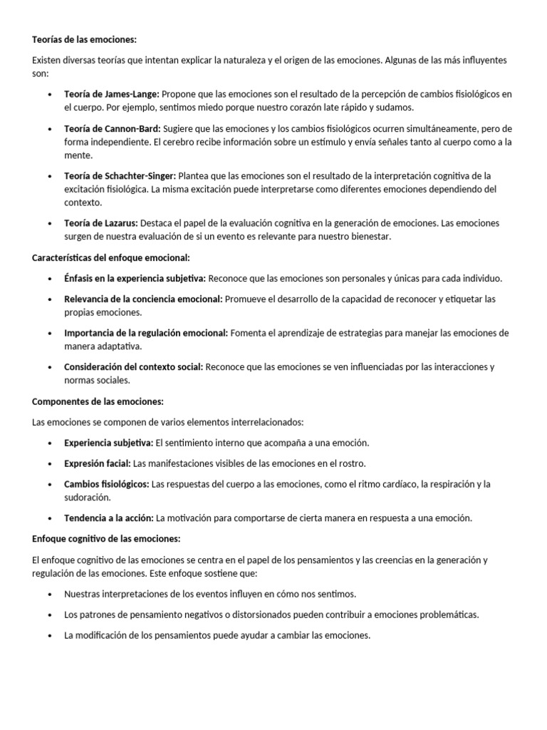 Teorías y componentes de las emociones | PDF | Las emociones | Pensamiento
