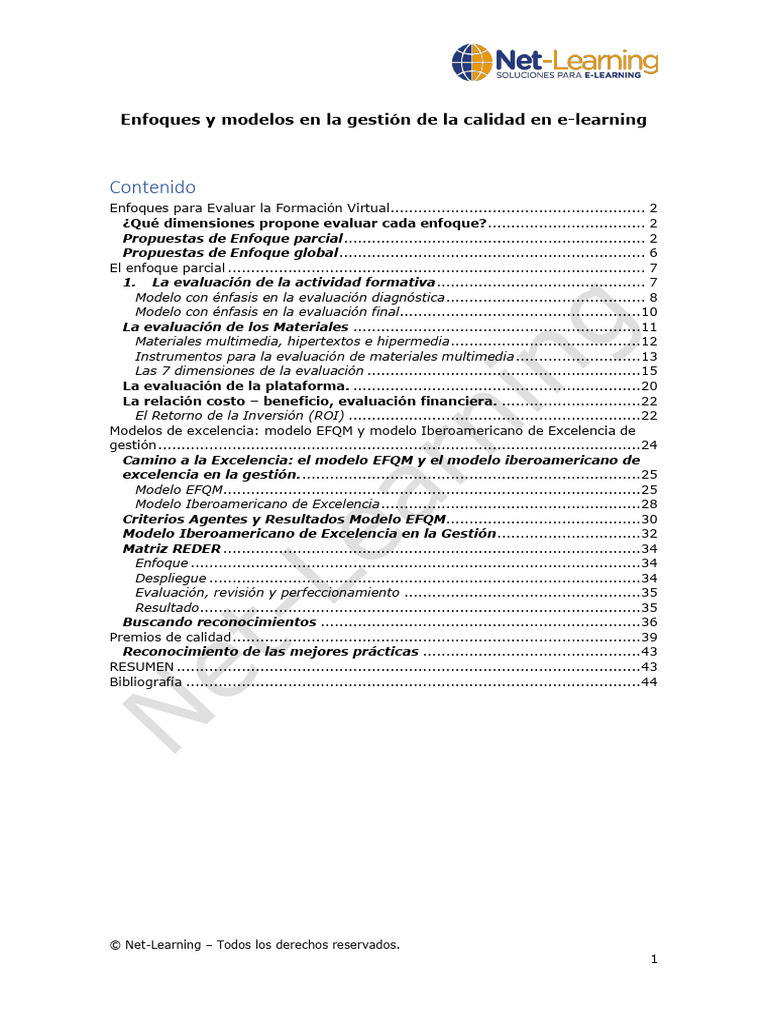 Enfoques y modelos de gestion de la calidad en e-learning (1) | PDF ...