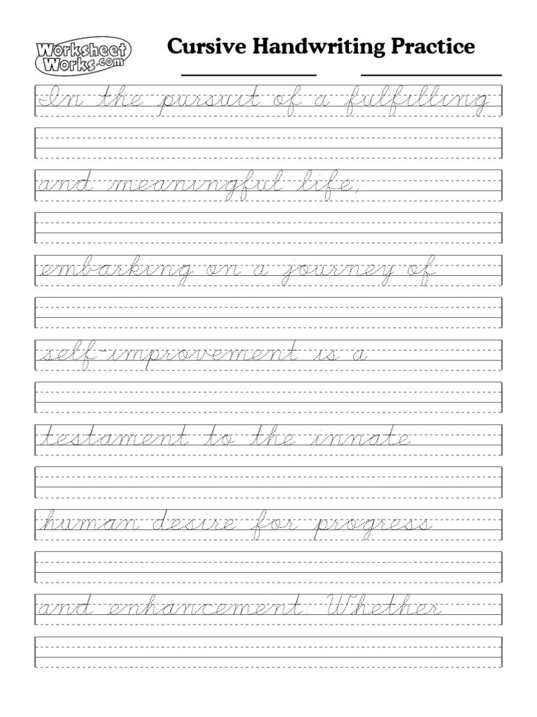 WorksheetWorks Cursive Handwriting Practice 1 PDF