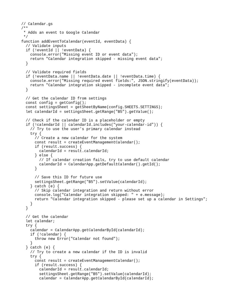 Google Calendar Event Integration Script | PDF | Computer Programming ...