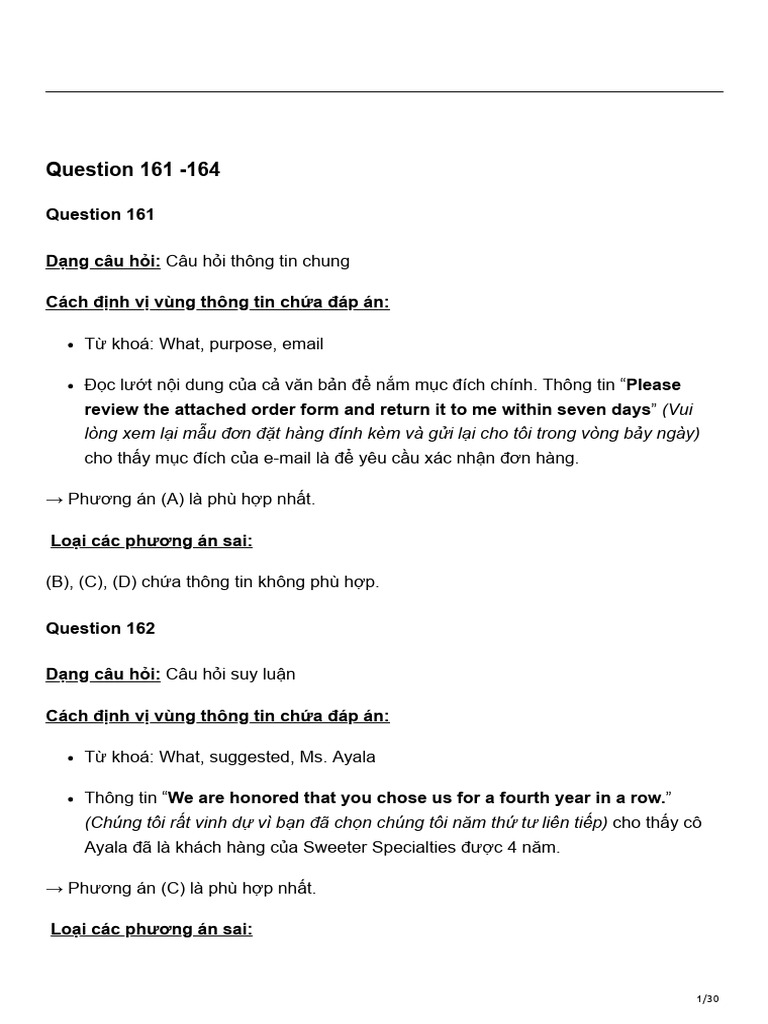 HƯỚNG DẪN GIẢI TEST 1 - PART 7 - HOMEWORK | PDF