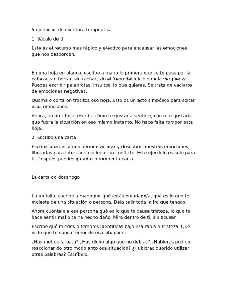 5 Ejercicios De Escritura Terapéutica Pdf Las Emociones