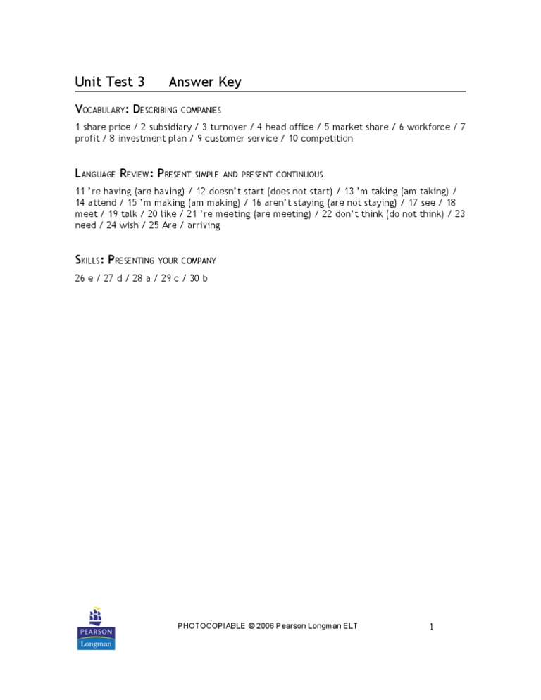 Unit Test 3 Answer Key | PDF