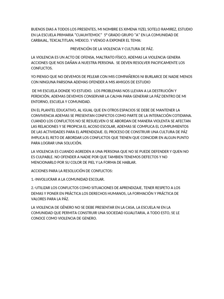 Prevención de Violencia y Cultura de Paz | PDF