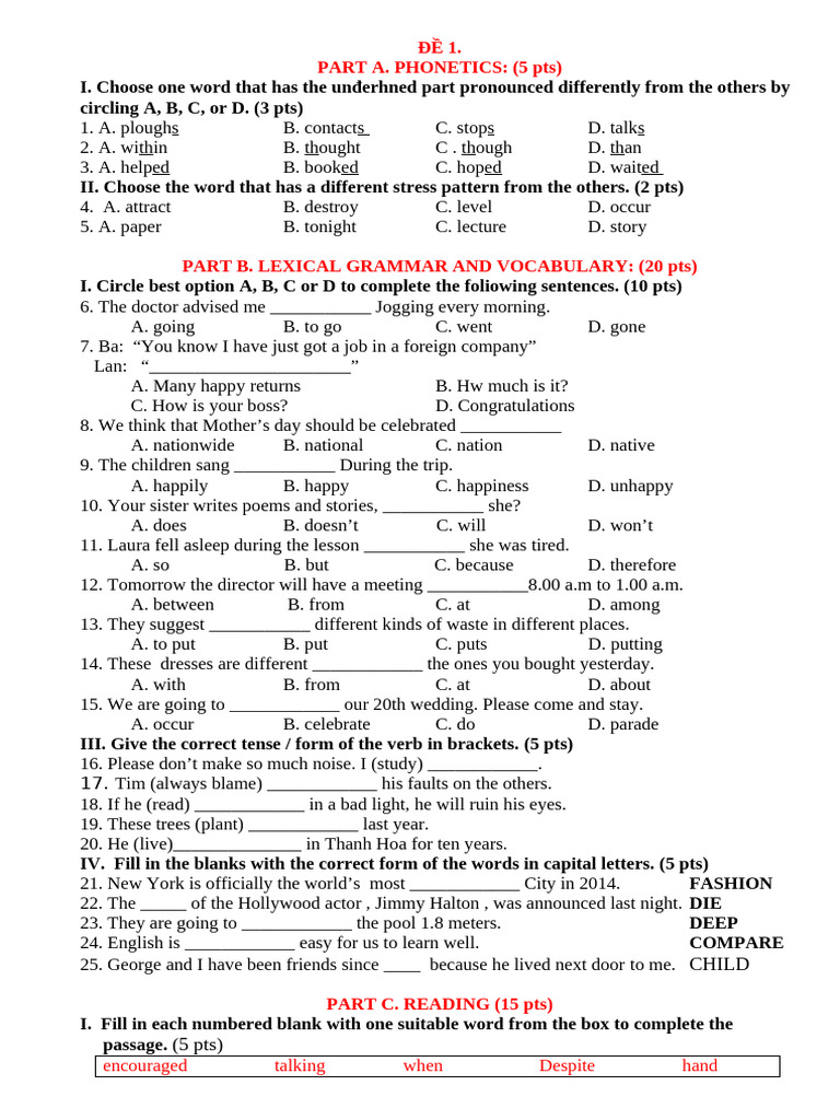 Phonetics and Grammar Practice Test | PDF | Smoking | Cancer